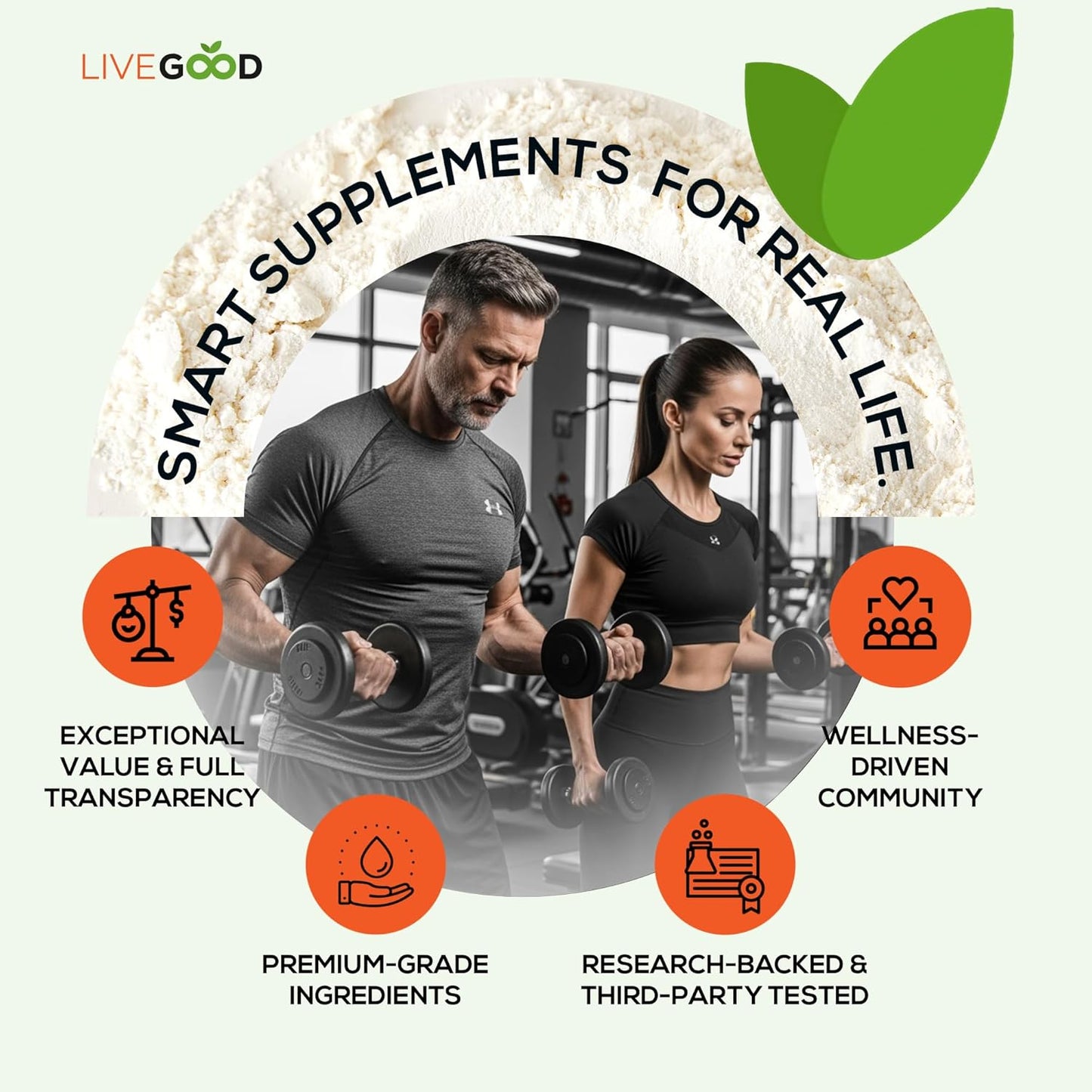 LIVEGOOD Creatine + HMB Powder, Unflavored Organic Creatine Monohydrate for Strength, Recovery, Brain Function & Muscle Growth, HMB Supplement, Built on Clean Ingredients – 30 Servings