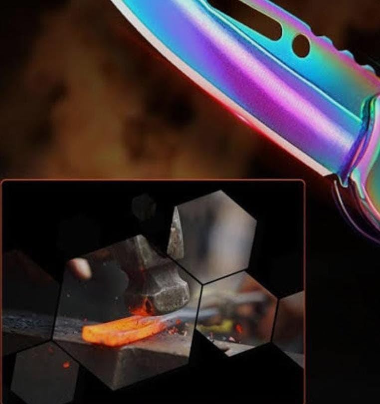 Infinity Life Titanium Folding Knife with Iridescent Finish, Pocket Clip, Key Ring Hole, Multi-Color Rainbow Design PrismaVibrational Colors Violet Transmuter