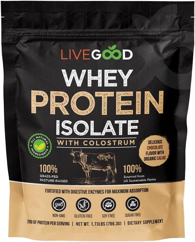 Infinity Life And LiveGood Whey Protein Isolate with Colostrum, Chocolate Flavor, 786g, Gluten Free, Non-GMO