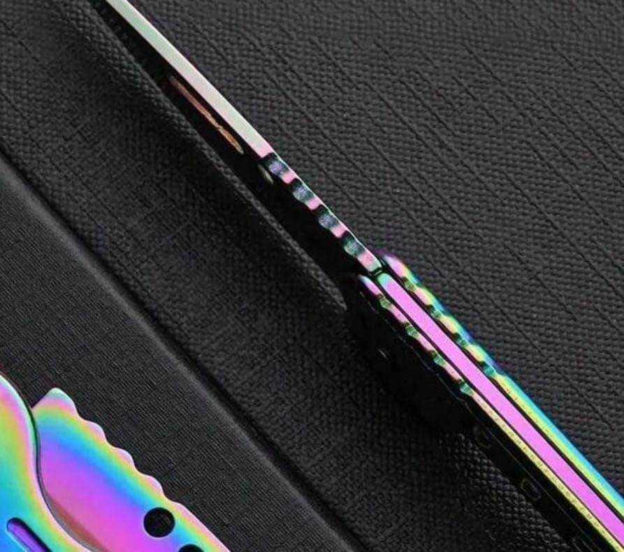 Infinity Life Titanium Folding Knife with Iridescent Finish, Pocket Clip, Key Ring Hole, Multi-Color Rainbow Design PrismaVibrational Colors Violet Transmuter