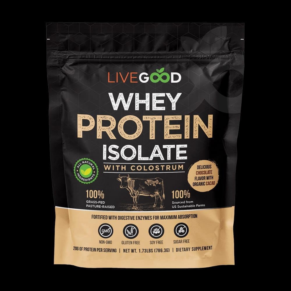 Infinity Life And LiveGood Whey Protein Isolate with Colostrum, Chocolate Flavor, 786g, Gluten Free, Non-GMO