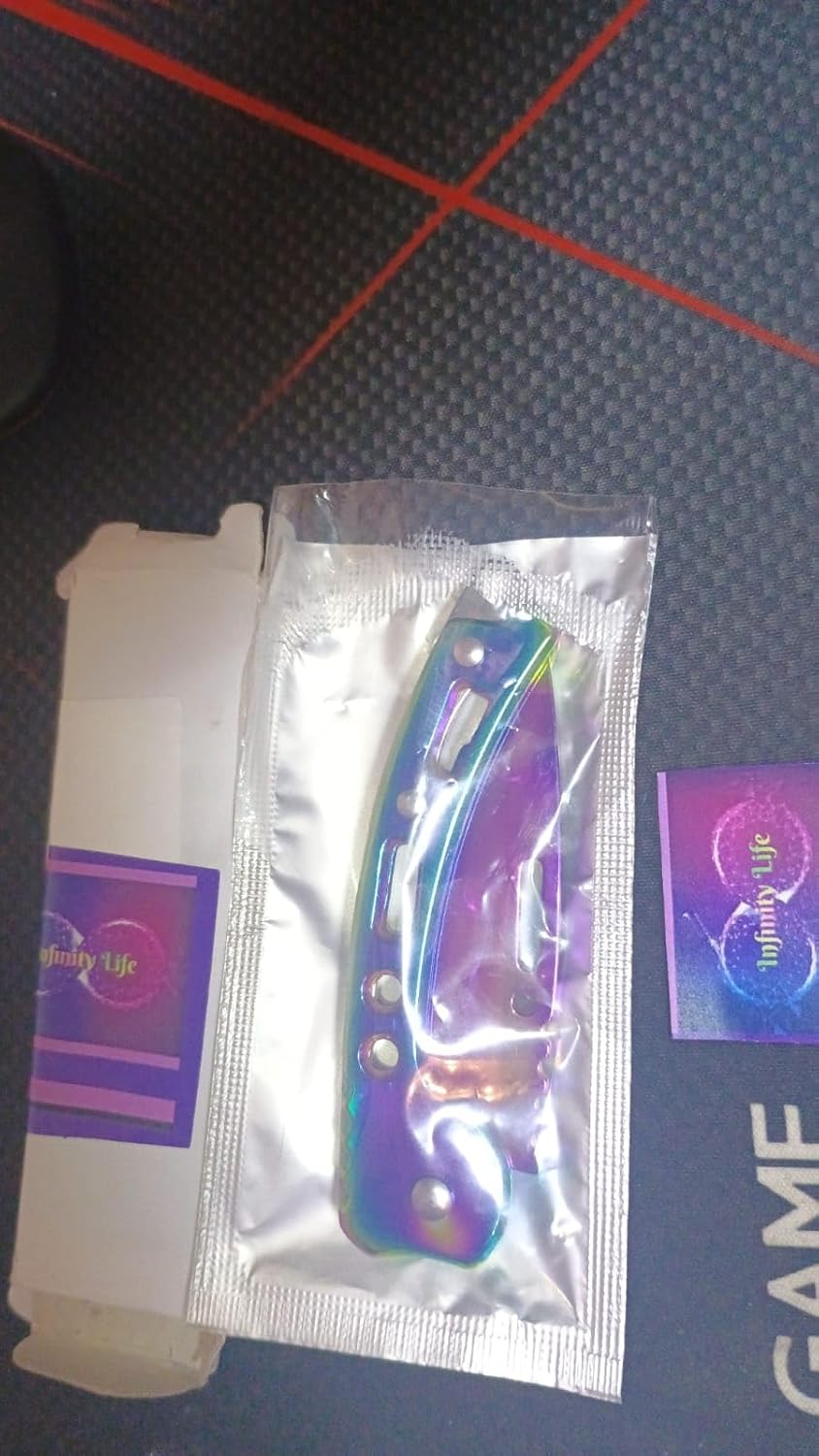 Infinity Life Titanium Folding Knife with Iridescent Finish, Pocket Clip, Key Ring Hole, Multi-Color Rainbow Design PrismaVibrational Colors Violet Transmuter