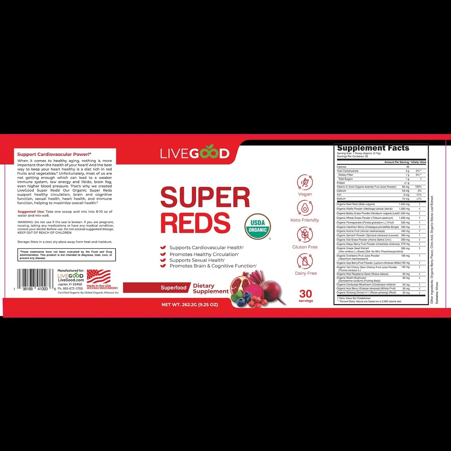 Infinity Life LiveGood Super Reds, USDA Organic Dietary Supplement, 264g, Vegan,