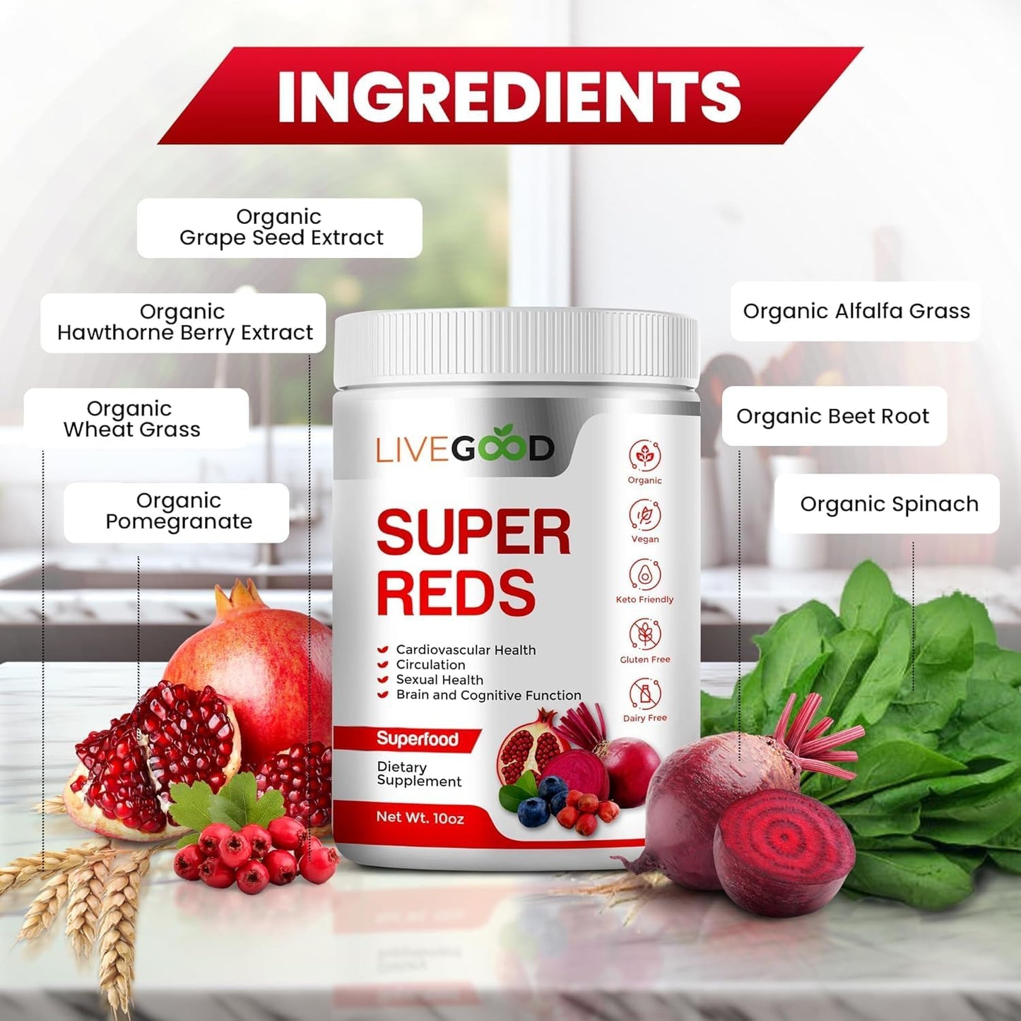Infinity Life LiveGood Super Reds, USDA Organic Dietary Supplement, 264g, Vegan,