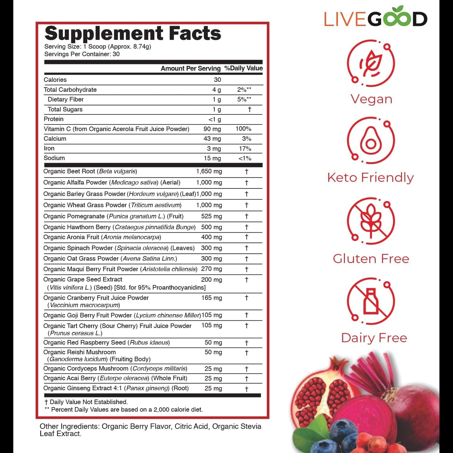 Infinity Life LiveGood Super Reds, USDA Organic Dietary Supplement, 264g, Vegan,