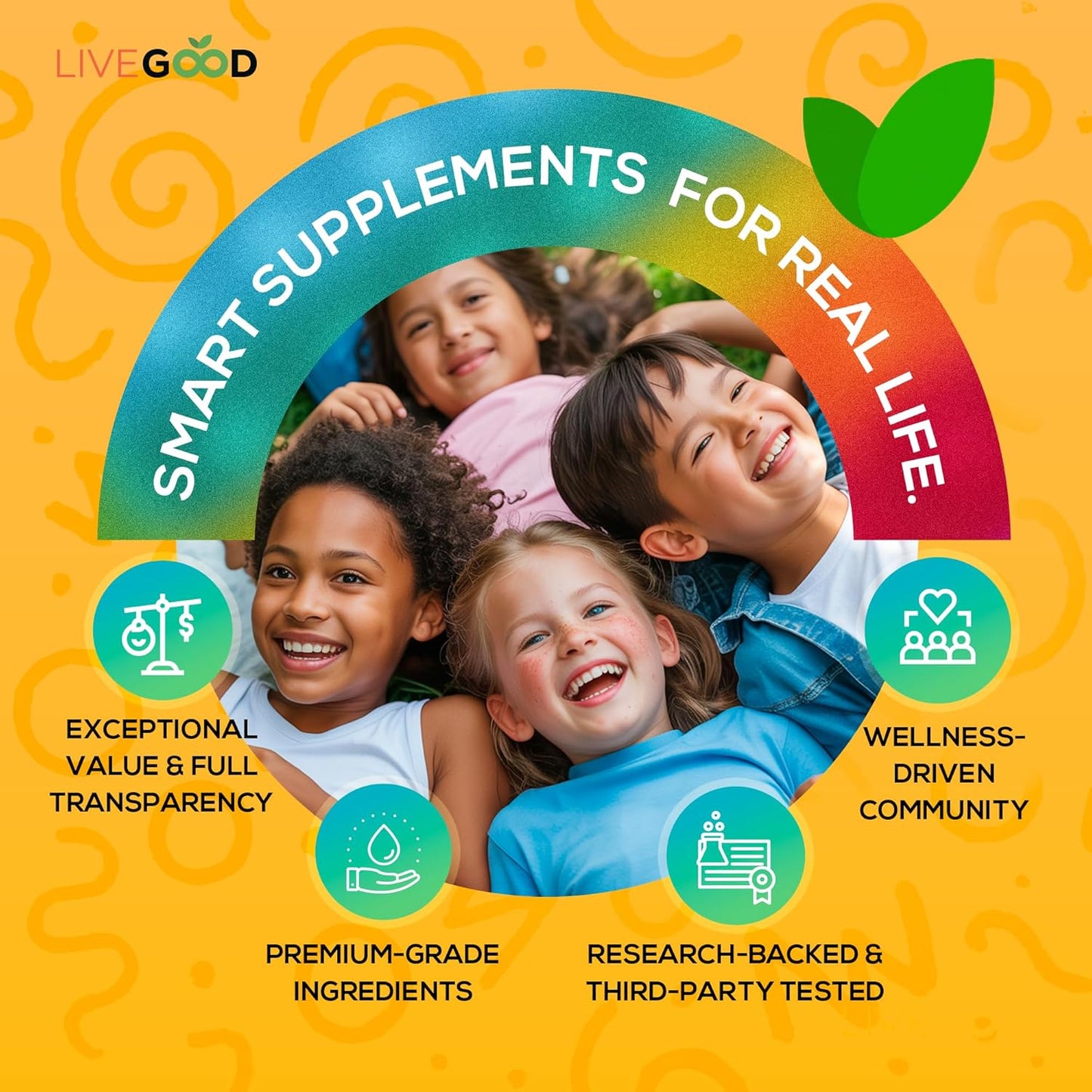LIVEGOOD™ Organic Childrens Multivitamin Gummies, Chewable Daily Supplement with Vitamin C & Zinc for Kids, Citrus Flavor, 60 Gummies