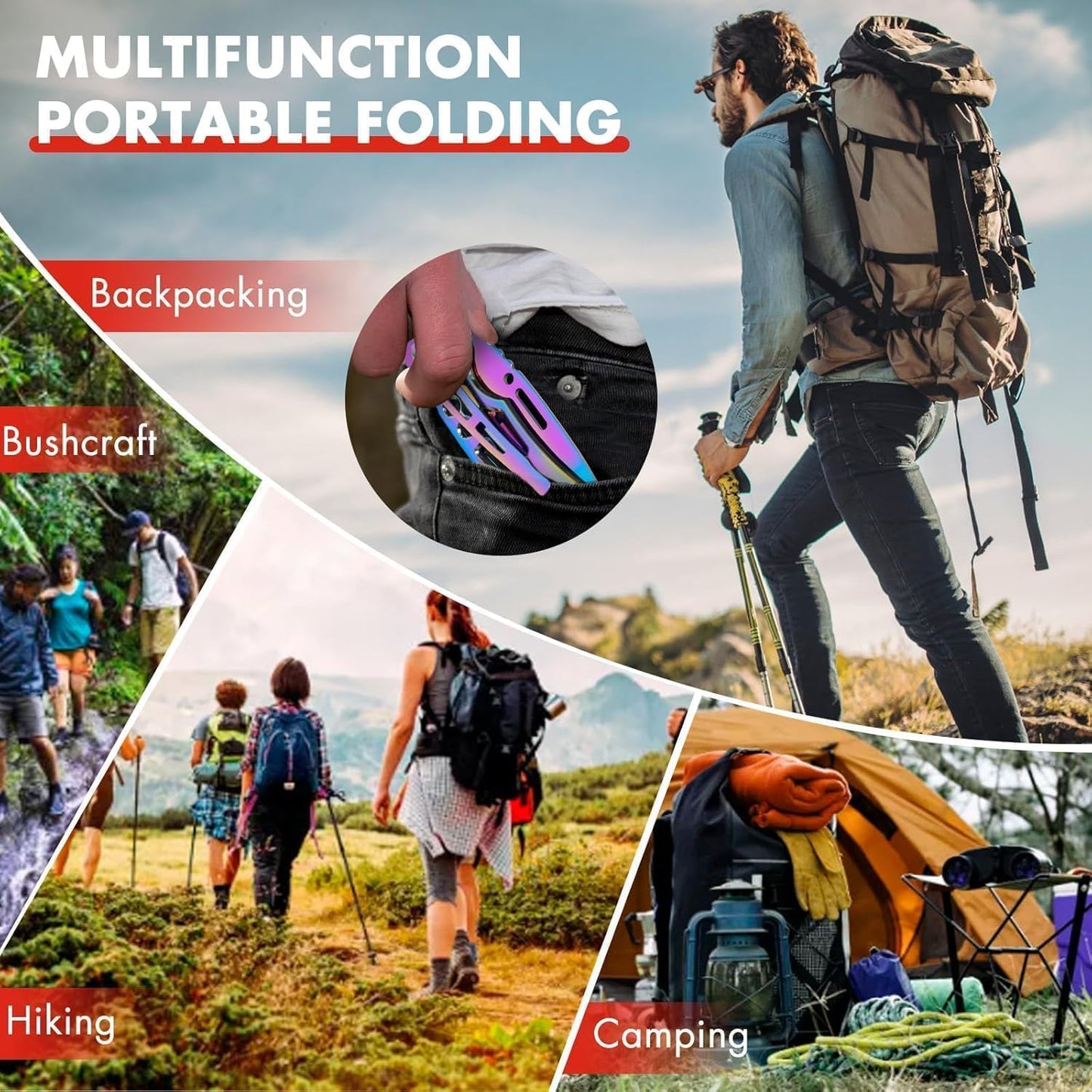 Infinity Life Titanium Folding Knife with Iridescent Finish, Pocket Clip, Key Ring Hole, Multi-Color Rainbow Design PrismaVibrational Colors Violet Transmuter